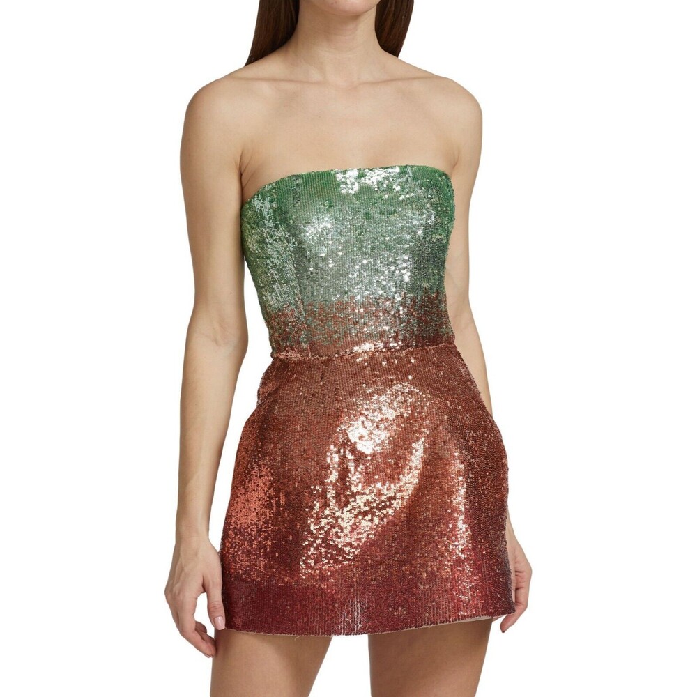$6290 Oscar de la Renta Women's Sequined Strapless Mini Dress Mint Rose Size 8
